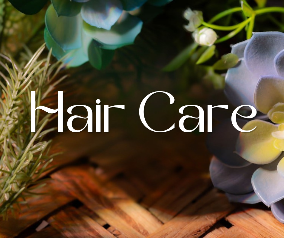 Hair Care Collection image with succulents and beautiful brown woven background